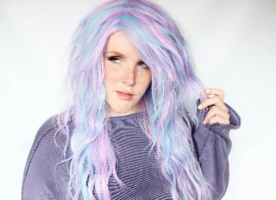 Grunge Girl Emo Wavy Lush Layered Y2K Hair Blue