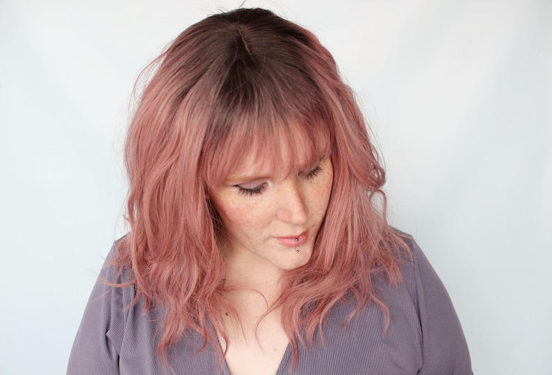 Wavy pink wig, pastel wig, pastel pink wig, pastel hair wig, pink black bob wig, cosplay wig Strawberry Clouds image 3