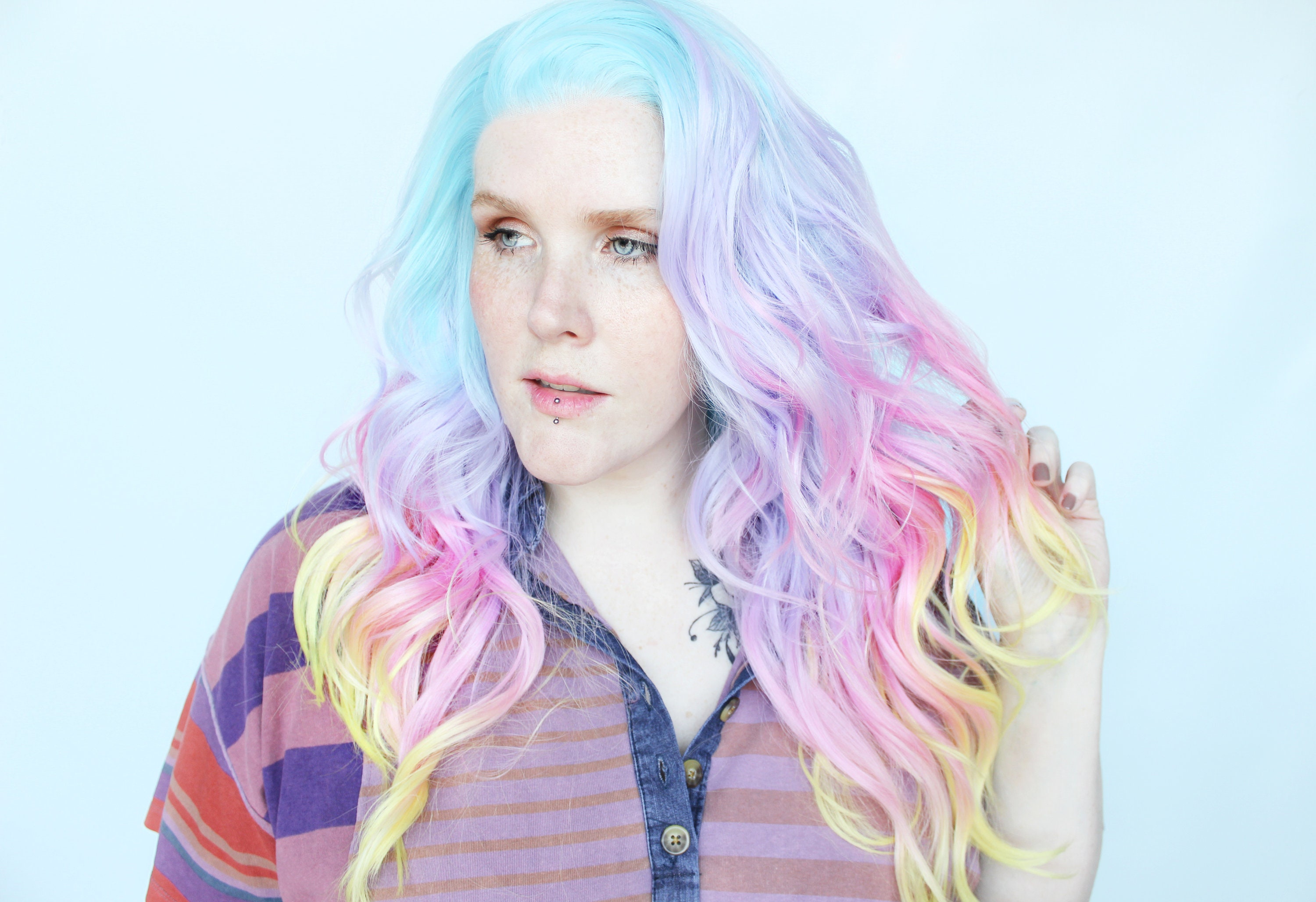 New beautiful Lolita cosplay bangs Wavy Curly Pastel Rainbow 28\