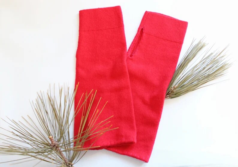 Fingerless Gloves Hand Warmers Winterberry Red Cashmere Arm Warmers Texting Gloves