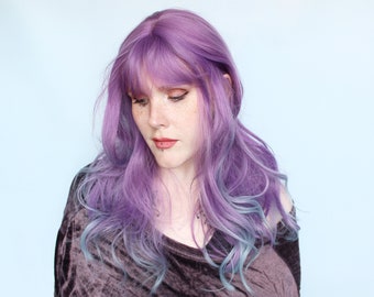 Long Purple Wig · Wavy Ombre Blue Unit with Bangs