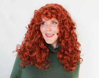 Ginger curly wig, curly orange red wig with bangs -- Merry Mane