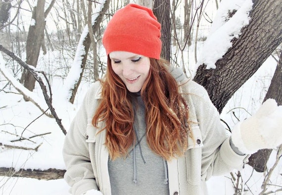 Orange Cashmere Hat Cashmere Beanie Hat 