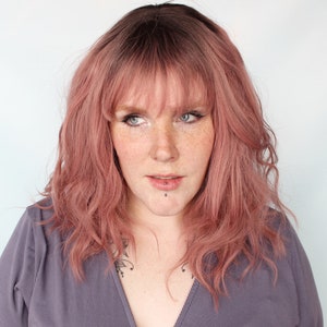 Wavy pink wig, pastel wig, pastel pink wig, pastel hair wig, pink black bob wig, cosplay wig Strawberry Clouds image 5