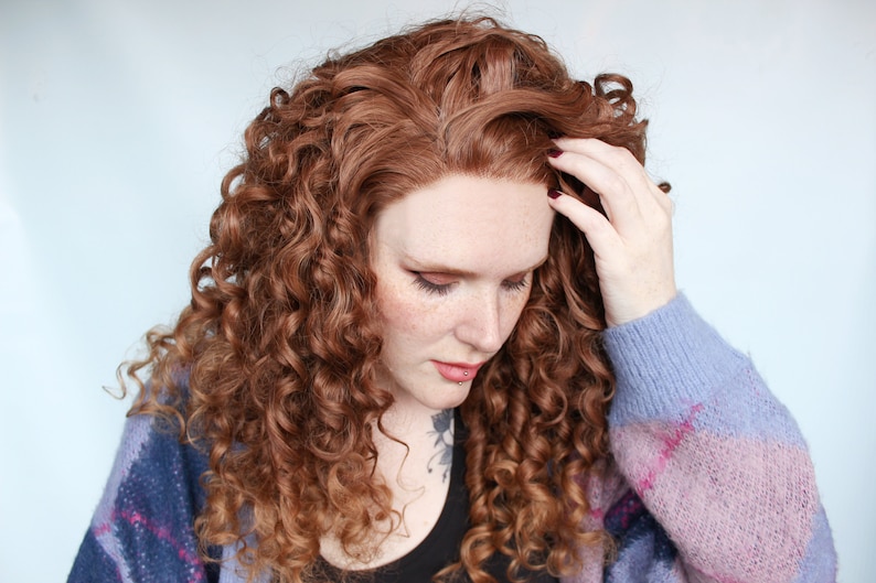 Curly Lace Front Wig Reddish Brown Strawberry Blonde Spiral Unit image 2