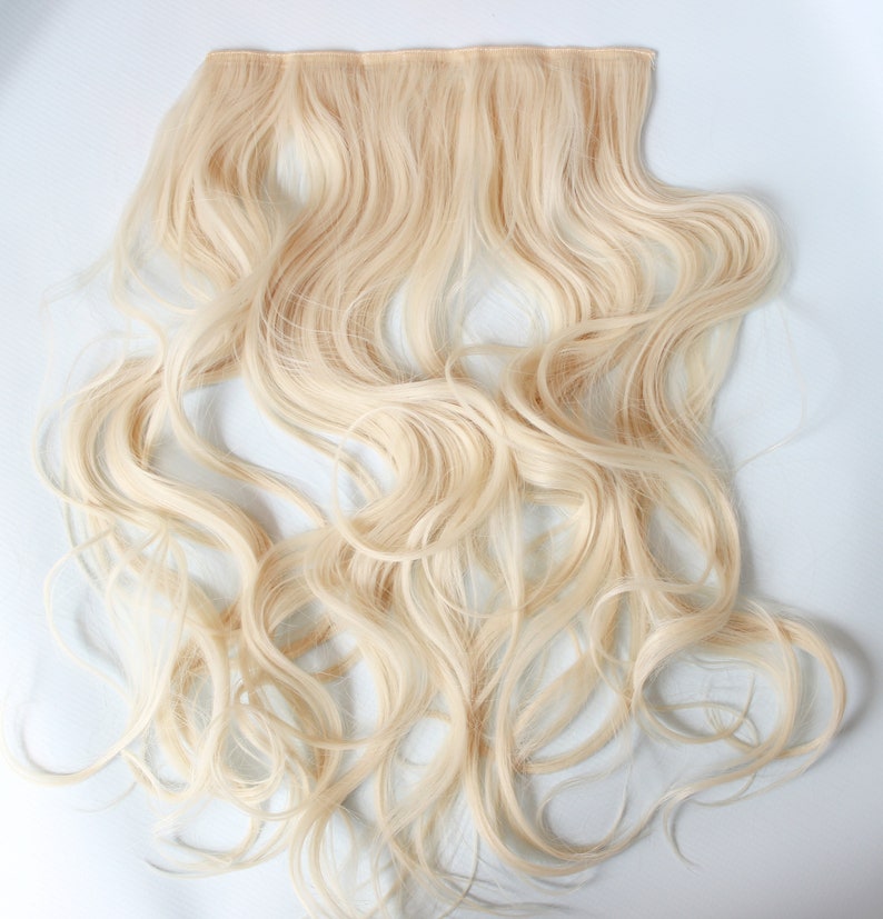 Blonde clip in hair extension, wide clip in extension, synthetic hair extension image 1