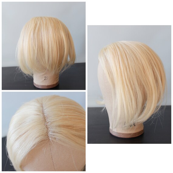Blonde 613 Hair topper Pcs/bang Clipin human hair Amazon.com : 3D Light Fringe Human Hair 613# Blonde Straight  main image 3