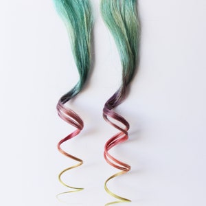 Colorful Hair Extension, Human hair extension, Boho hair accessories, festival hair, clip in extension -- Rainbow Beach