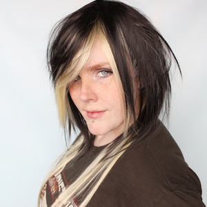 Straight Scene Wig, black blonde Wig, Scene Emo wig, Black Scene Wig, Emo Hair Wig, heat styleable synthetic hair wig -- Moonbeam