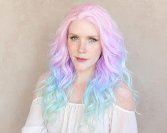 Pastel Rainbow Lace Front Wig · Pink Purple Blue Green Mermaid Hair · Baby Unicorn