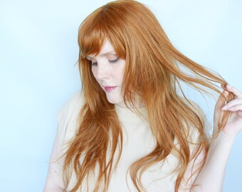 Red human hair wig, 28" human hair wig, auburn ginger human hair wig, 100% human hair wig, real hair wig -- Lynx