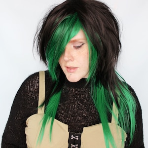 Black Green Scene Wig, Straight Wig, Scene Emo wig, Black Scene Wig, Emo Hair Wig -- Jade Ivy