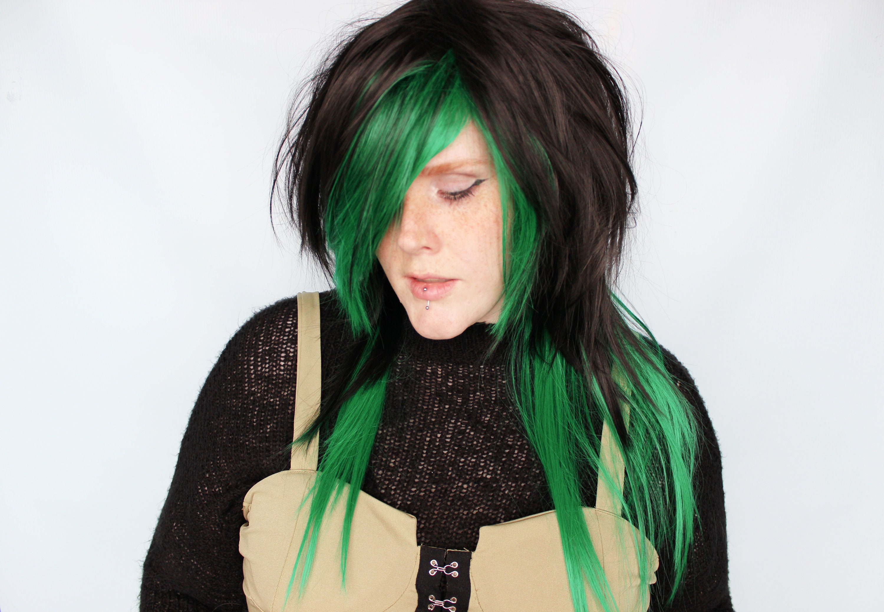 Black Green Scene Wig Straight Wig Scene Emo Wig Black - Etsy Sweden