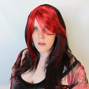 Black red scene wig, straight black wig, emo wig -- Cherry Girl