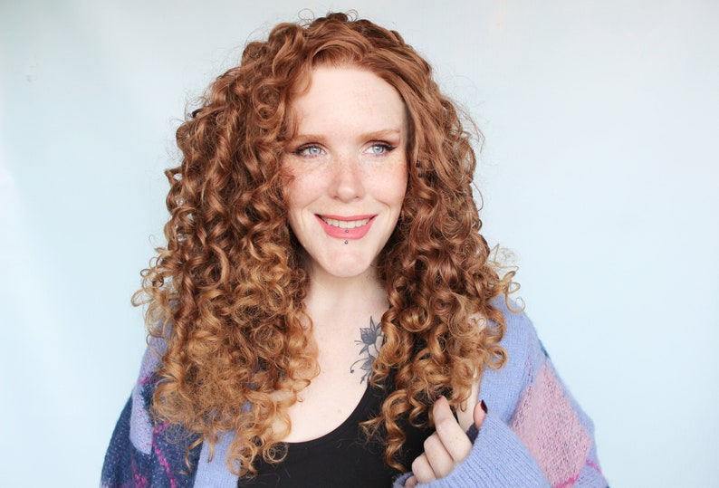 Curly Lace Front Wig Reddish Brown Strawberry Blonde Spiral Unit image 3