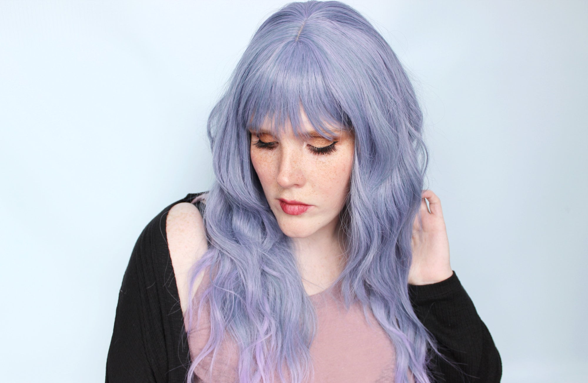 Long Purple Wig, 28" Wig, Wavy Purple Wig, Pastel Purple Wig With Bangs, Synthetic Hair Wig, Scene Wig, Heat Friendly Wig -- Moon Berry - Etsy