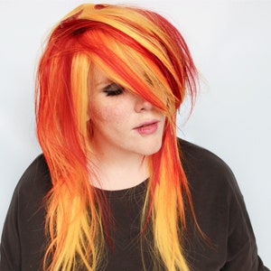 Red orange wig, yellow wig, long red wig, scene emo wig with bangs, straight wig -- Firebolt