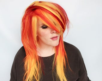 Red orange wig, yellow wig, long red wig, scene emo wig with bangs, straight wig -- Firebolt