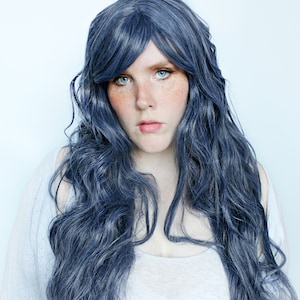 Long blue wig, wavy blue wig, ombre wig, blue scene wig, halloween wig, blue cosplay wig, festival hair wig -- Azurite