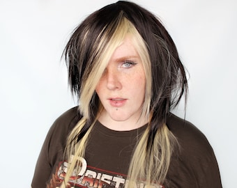 Black Blonde Scene Wig, Straight Wig, Scene Emo wig, Black Scene Wig, Emo Hair Wig -- Moonbeam