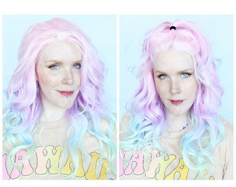 Rainbow Wig · Lace Front Wavy Long Pastel Hair Unit