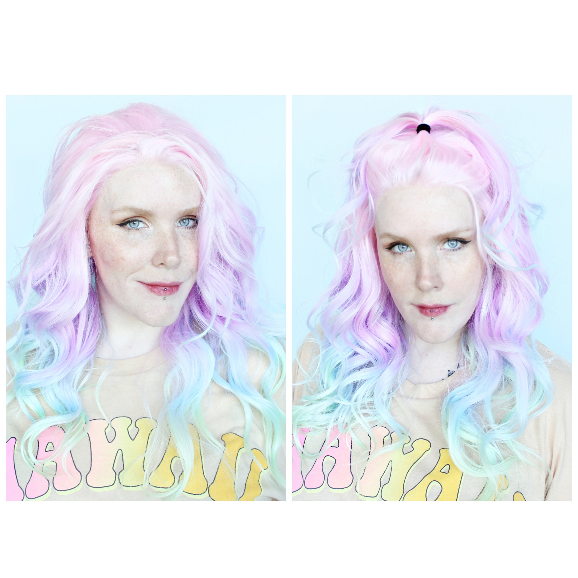 Lace Front Pastel Rainbow Wig Pink Purple Blue Green Wig - Etsy Finland