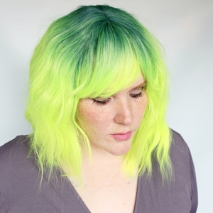 Short green wig, cosplay wig, wavy green wig, cyber goth wig, scene emo wig -- Electric Jungle
