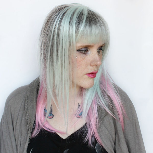 SALE Pastel wig. Long Green wig. Straight Pink Cosplay wig. Gradient wig - Mint + Sugar