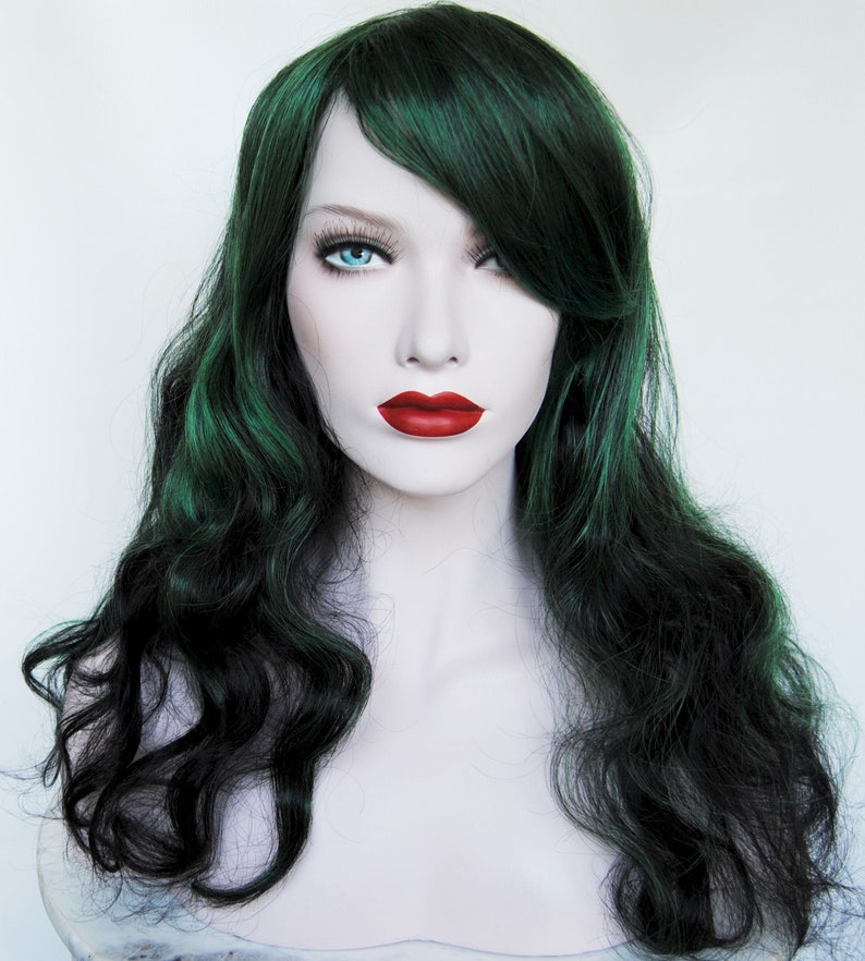 Green Wig Black Scene Wig Cosplay Wig Deep Forest Green Etsy