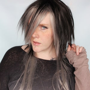 Black Gray Scene Wig, Straight Wig, Scene Emo wig, Black Silver Scene Wig, Emo Hair Wig -- Silver Fire