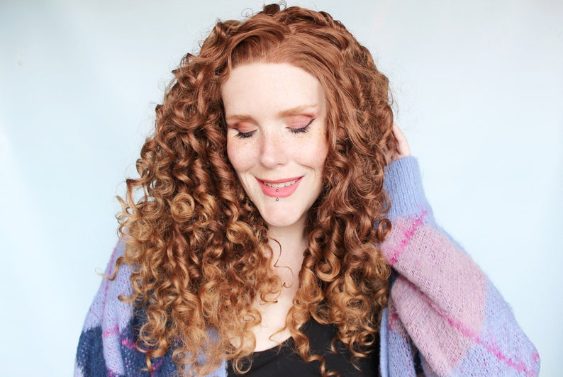 Curly Lace Front Wig Reddish Brown Strawberry Blonde Spiral Unit image 5