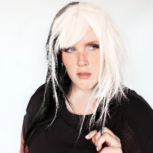 Black white wig, straight wig, emo wig, halloween wig, goth wig, long wig -- White Ash