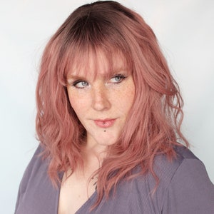 Wavy pink wig, pastel wig, pastel pink wig, pastel hair wig, pink black bob wig, cosplay wig -- Strawberry Clouds