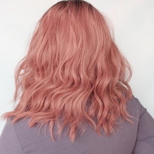 Wavy pink wig, pastel wig, pastel pink wig, pastel hair wig, pink black bob wig, cosplay wig Strawberry Clouds image 4