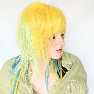 Long yellow wig, straight yellow green wig, scene wig, cosplay wig, blue wig -- Pineapple Pear Fizz