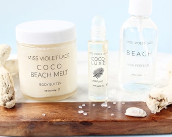 Mother's Day Gifts, Beachy Set, Coconut perfume, body butter lotion, hair spray - 100% Natural - Vegan - Cruelty Free