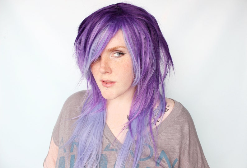 Purple Scene Wig, Scene Emo wig, Straight purple wig, long purple wig Moon Crystal image 1