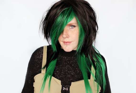 Emo Wig Scene Long Straight Black Unit with Bangs Etsy Nederland