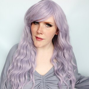Long purple wig, pastel wig, wavy purple wig, lolita wig, cosplay wig with bangs, soft girl wig -- Moondrop