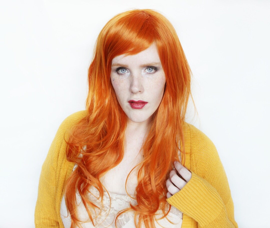 Ginger Orange Wig Halloween Wig Wavy Orange Wig With Bangs Etsy