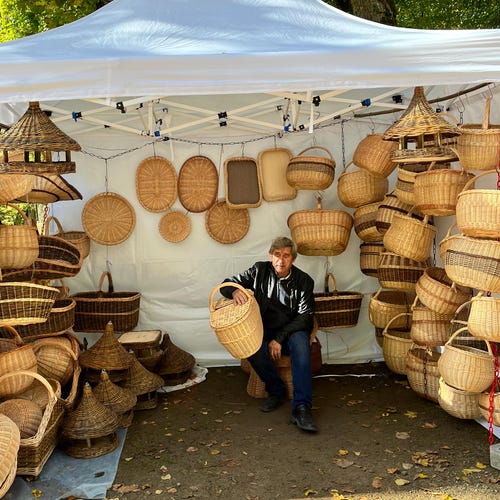 20世紀中頃 柳編み 収納かご バスケット 木彫装飾 鳥 手編み ウィロー