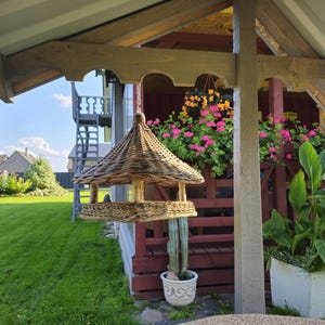 Handwoven Wicker Bird Feeder: Rustic Garden Decor, Handmade in Lithuania