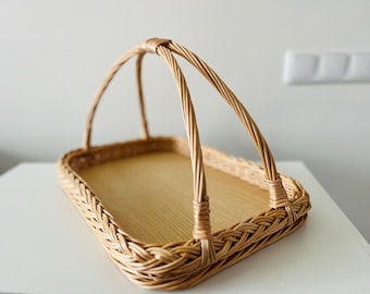 Wicker Serving Tray with Handles, Handwoven Willow Tray for Kitchen and Table Decor