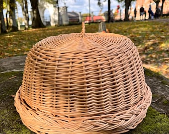 Handmade Wicker Food Cover Set – Rustic Kitchen Cloche & Serving Tray