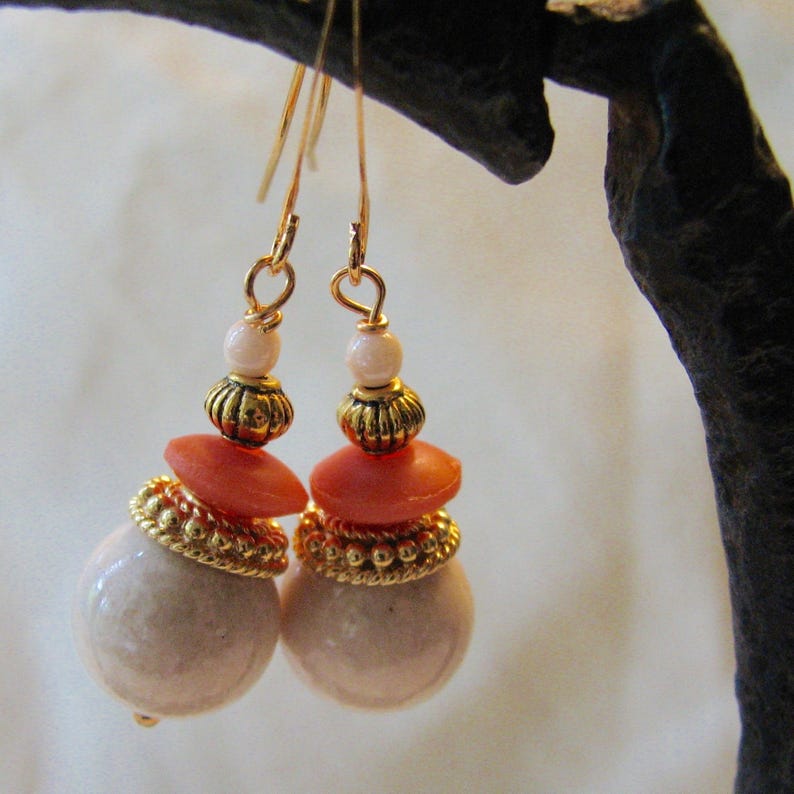 Apricot White and Gold Dangle Earrings Etsy