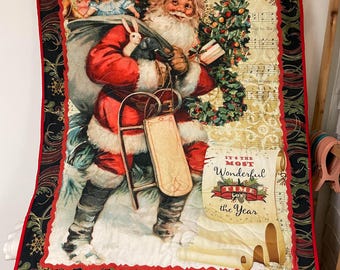 Santa lap quilt or wall hanging. Christmas decoration. Christmas gift