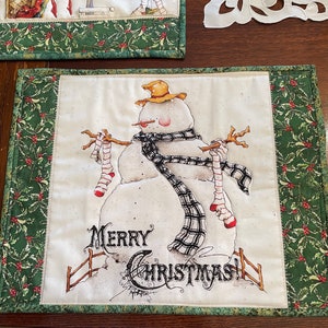 Snowman placemats, quilted placemats, Christmas placemats, holiday placemats