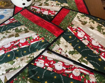 Christmas Placemat, Santa, Snowman, Quilted placemat 12" x 18"