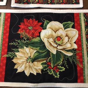 Table center piece, Holiday placemat,1 Poinsettia placemat, Floral Placemat  Quilted place mat