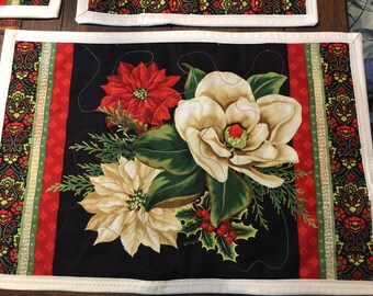 Table center piece, Holiday placemat,1 Poinsettia placemat, Floral Placemat  Quilted place mat